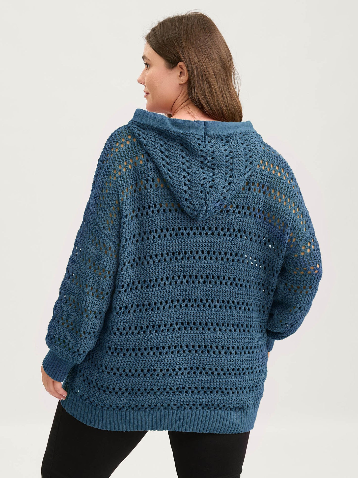 Cut-Out Textured Drop Shoulder Pullover