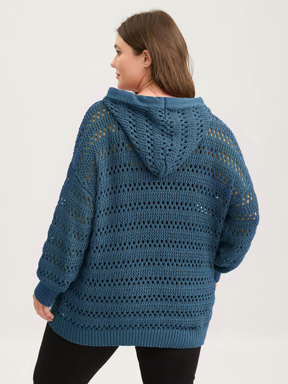 Cut-Out Textured Drop Shoulder Pullover