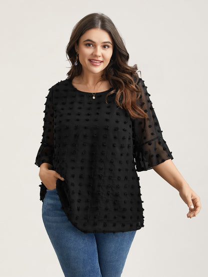 Chiffon Polka Dot Round Neck Shirt