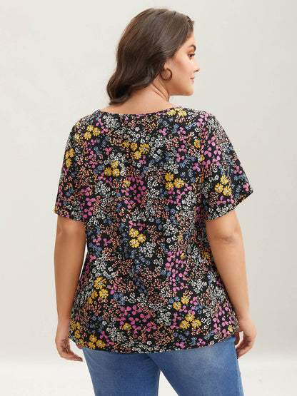 Floral Print V-Neck Flowy Blouse