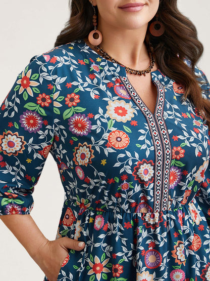 Floral Print Stretchy-Waist Pockets Maxi Dress