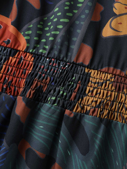 Floral Shirred Lantern Sleeve Midi Dress