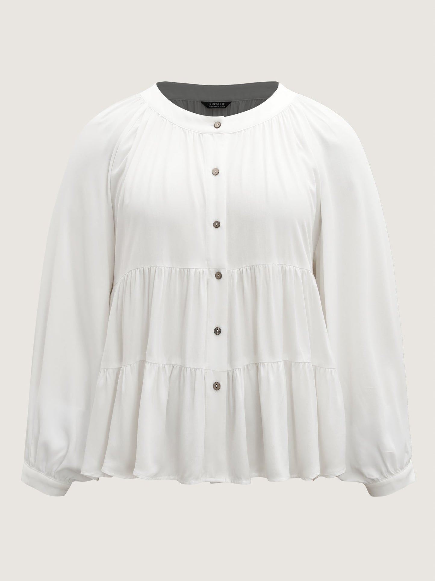 Tiered Button Placket Puffy Sleeve Blouse