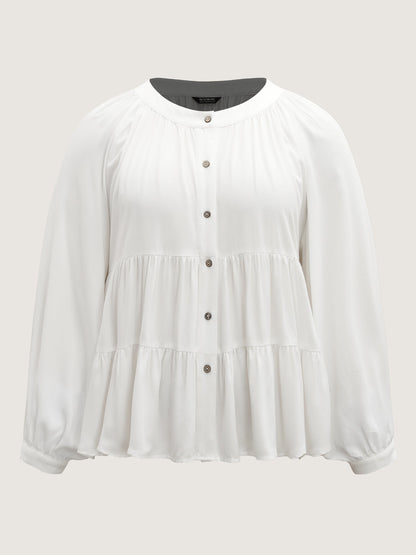 Tiered Button Placket Puffy Sleeve Blouse