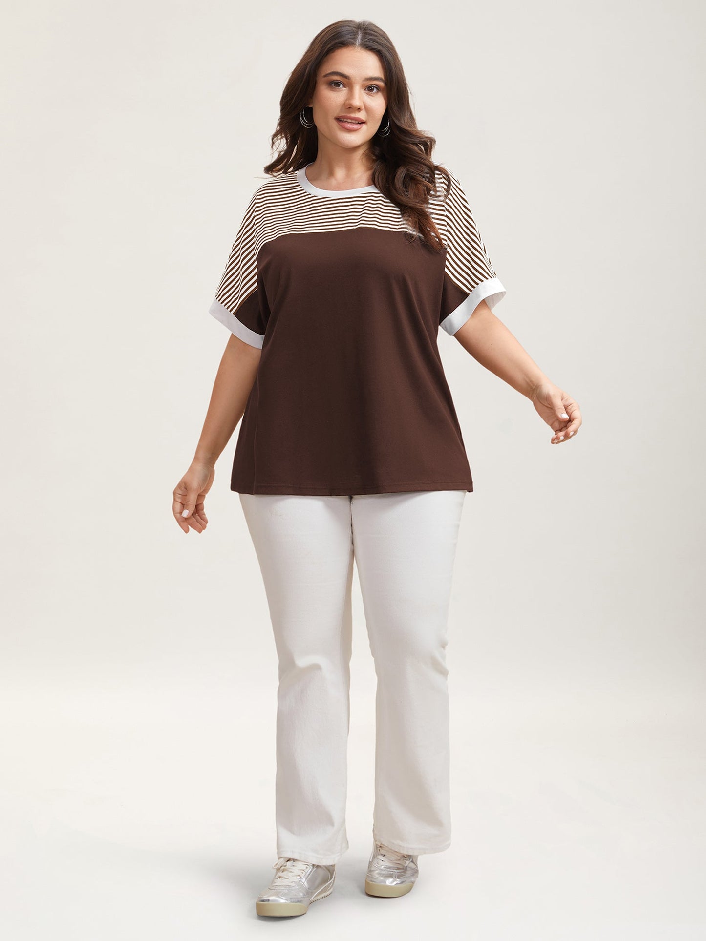 Solid and Striped Contrast Hem T-Shirt