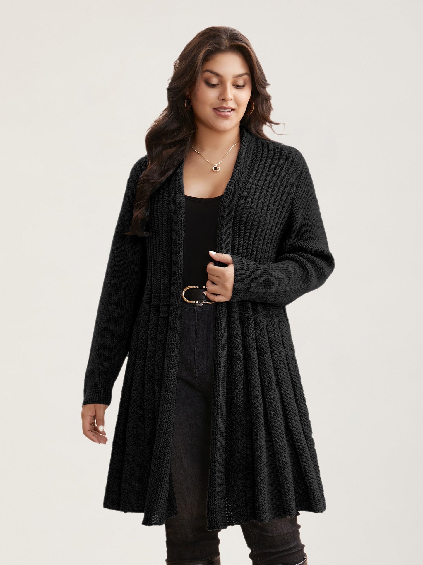 Plain Textured Kimono Collar Cardigan