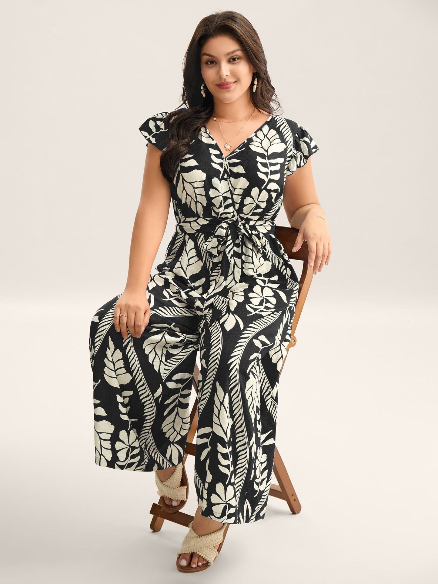 Large Floral Print Pockets Jumpsuit
