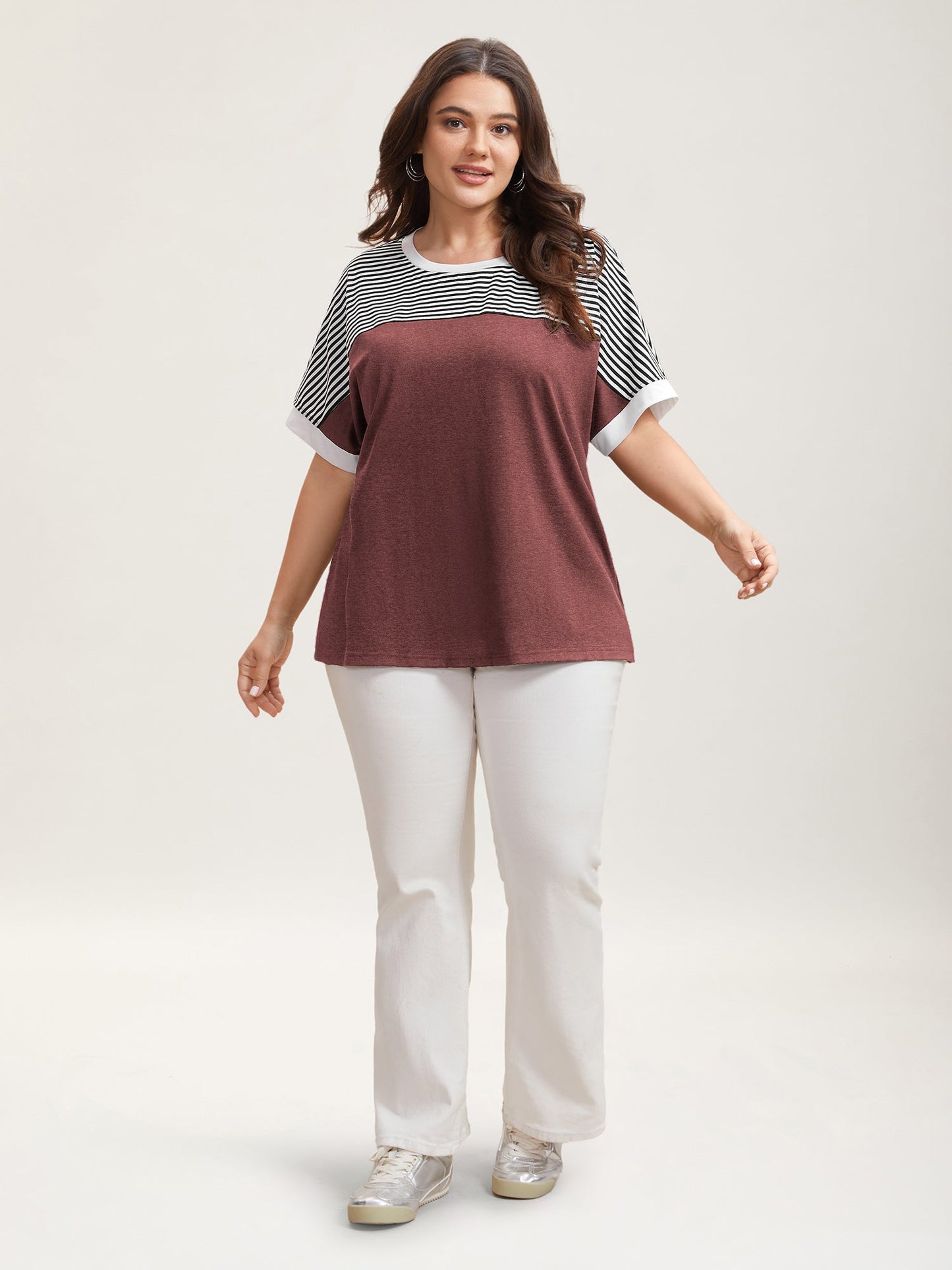 Solid and Striped Contrast Hem T-Shirt