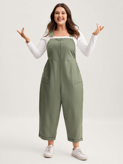 Pure Cotton Cuffed Hem Stretchy Waist Jumpsuit