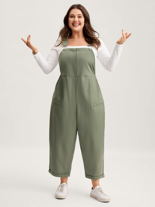 Pure Cotton Cuffed Hem Stretchy Waist Jumpsuit
