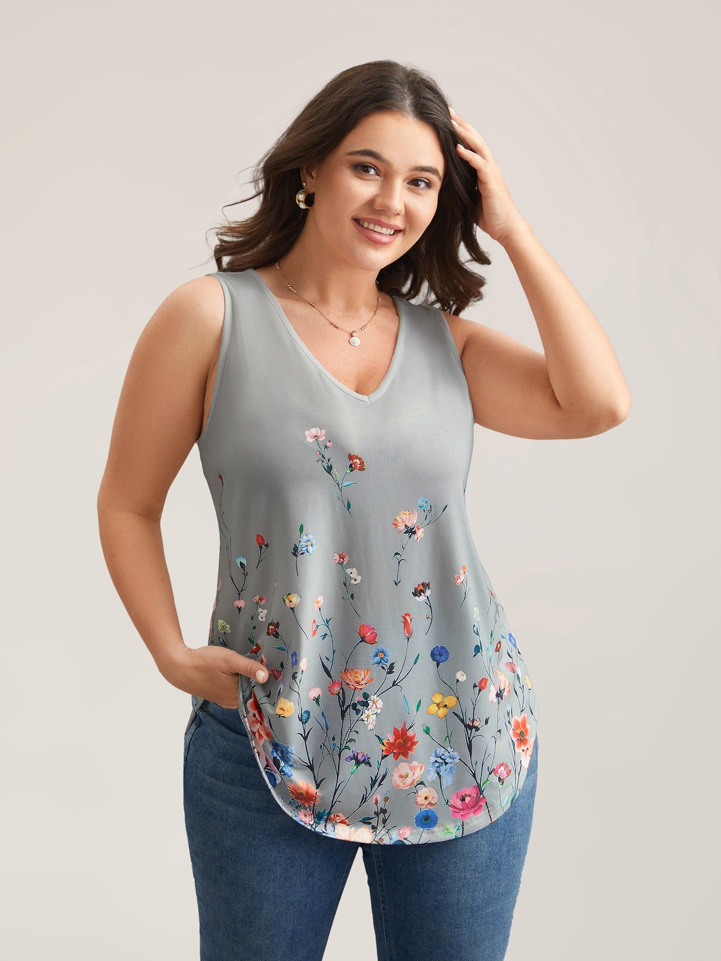 Blooming Flowers Print Stretchy Vest