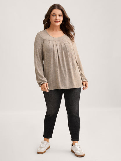 Round Neck Heather Pleated T-shirt