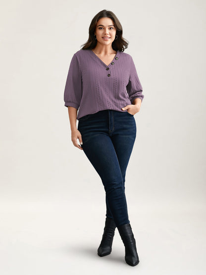 Plain Knit Texture Gathered Top