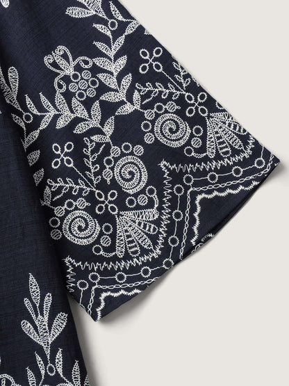 Boho Print Lace Neck Blouse