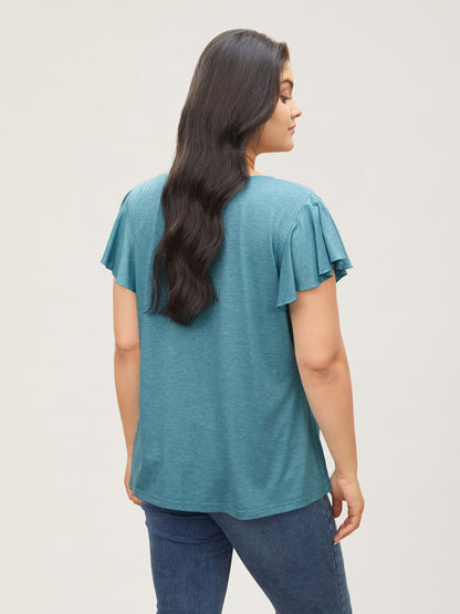 Solid Heather Gathered Ruffle Sleeve T-shirt