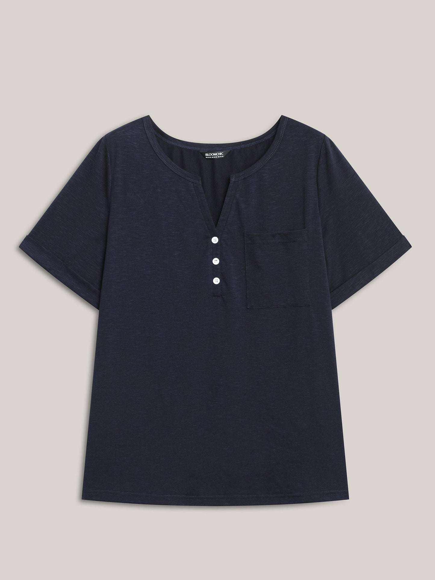 Solid Split Neck Button Detail T-Shirt