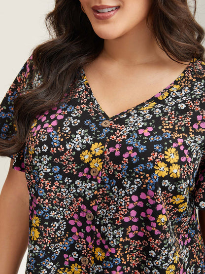 Floral Print V-Neck Flowy Blouse