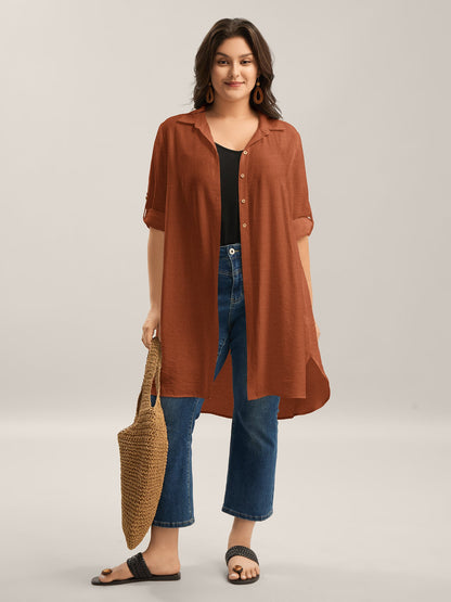 Front-Open Long Basic Blouse