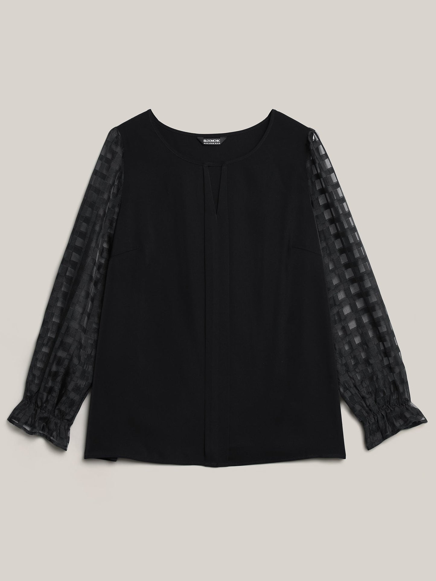 Sheer Textured Sleeve Neck Cut-Out Shirt