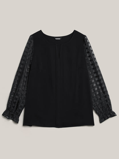 Sheer Textured Sleeve Neck Cut-Out Shirt