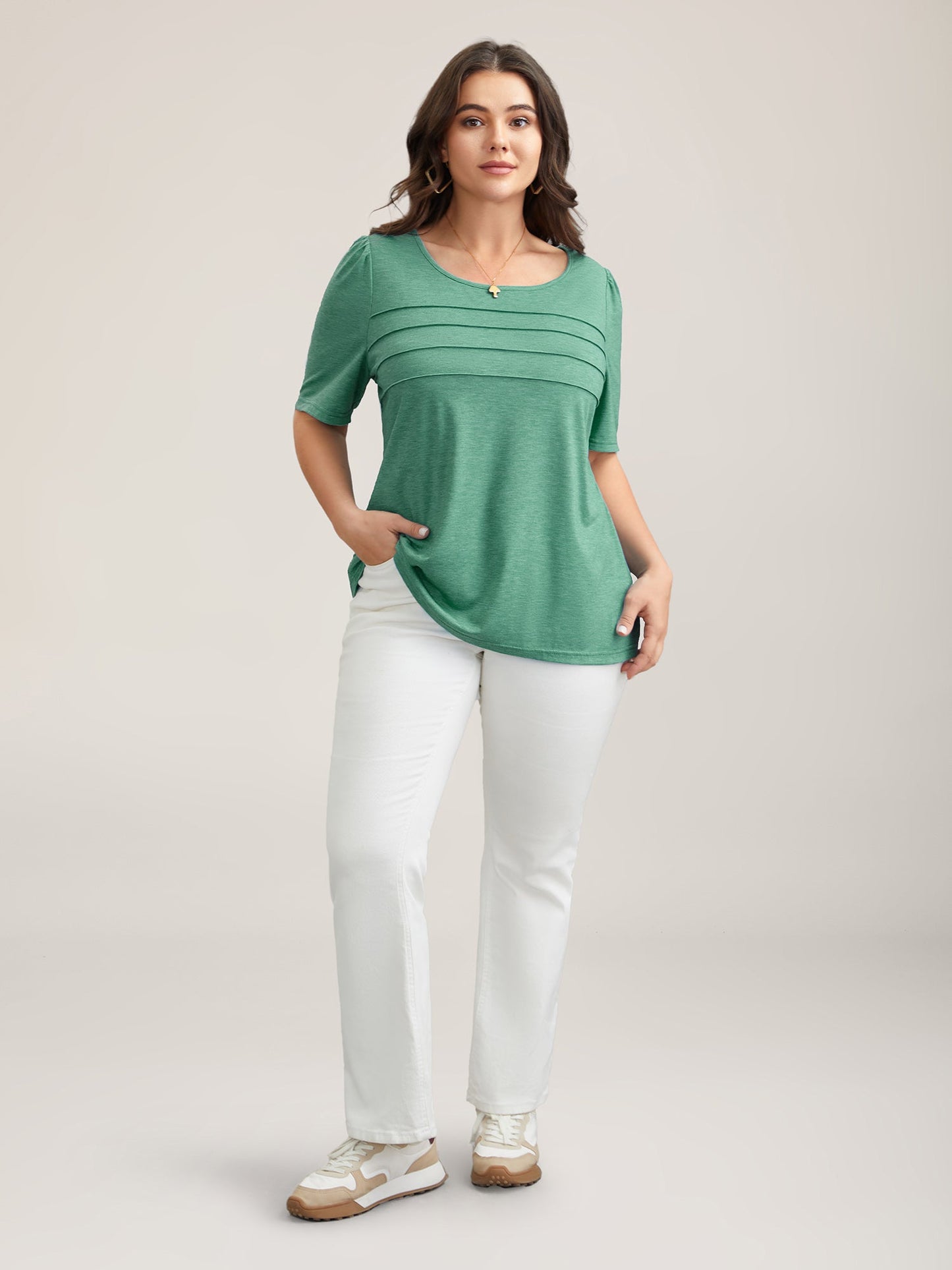 Seamed Round Neck Fitted T-Shirt