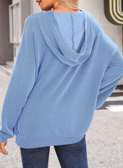 Women's Pullover Hoodies Sweatshirts Casual Loose Long Sleeve Ribbed Knit Shirts