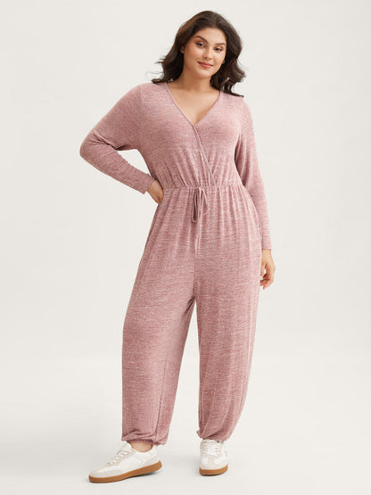 Elastic Waist Overlap Collar Lounge Jumpsuit