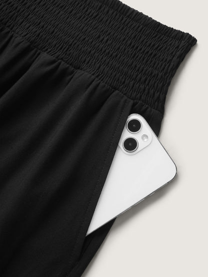 Ruffled Curvy Hem Wide-Leg Pants