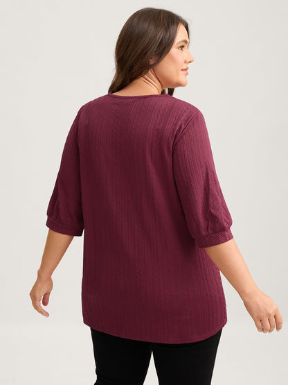 Plain Knit Texture Gathered Top
