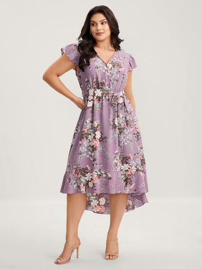 Midnight Blooms Wrap A-Line Midi Dress