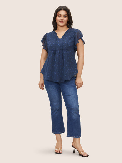 Star Mesh Gathered Ruffle Sleeve Blouse