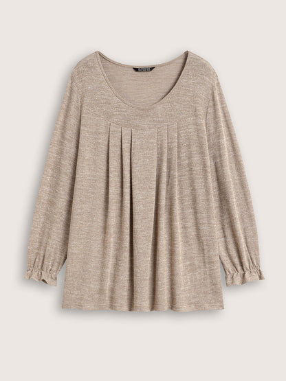 Round Neck Heather Pleated T-shirt