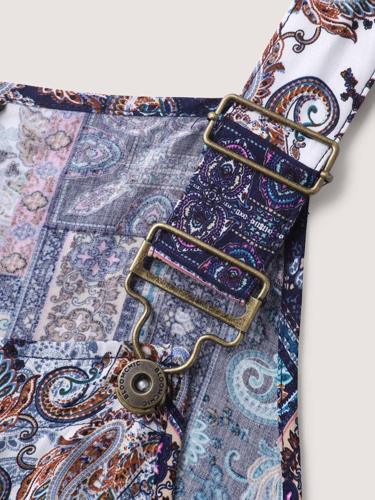 Boho Collage Patchwork Front Pockets Jumpsuit