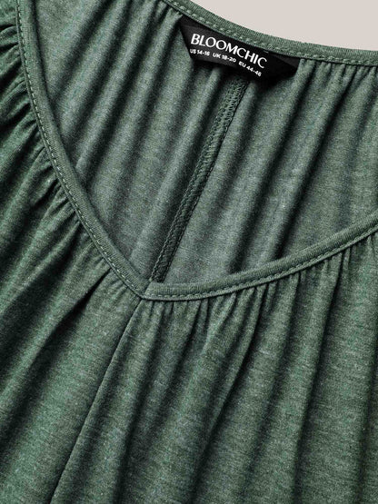 Pleated Plain Half-Sleeve Knit Top