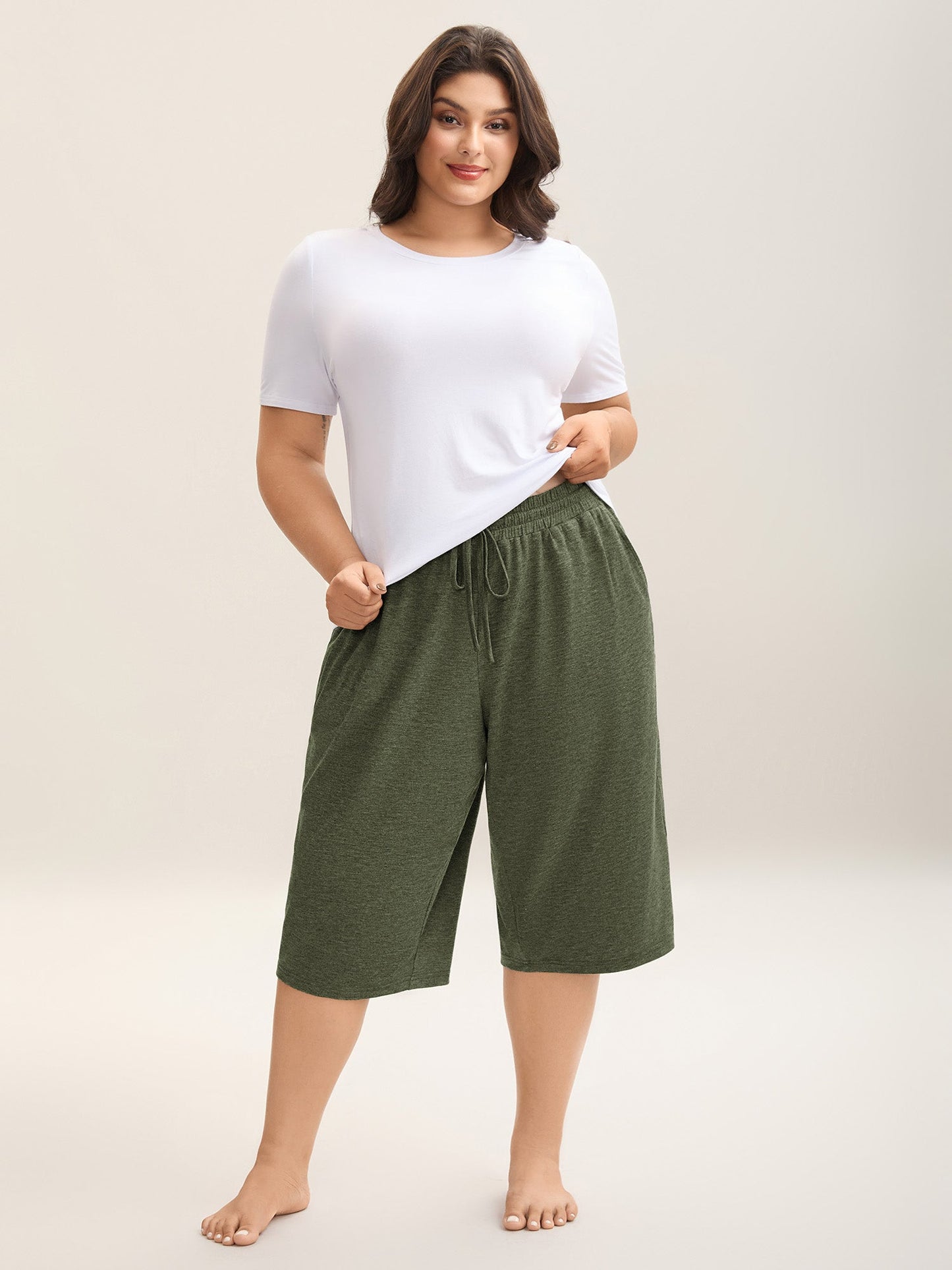 Mixed Color Knit Drawstring Loungewear Bottoms