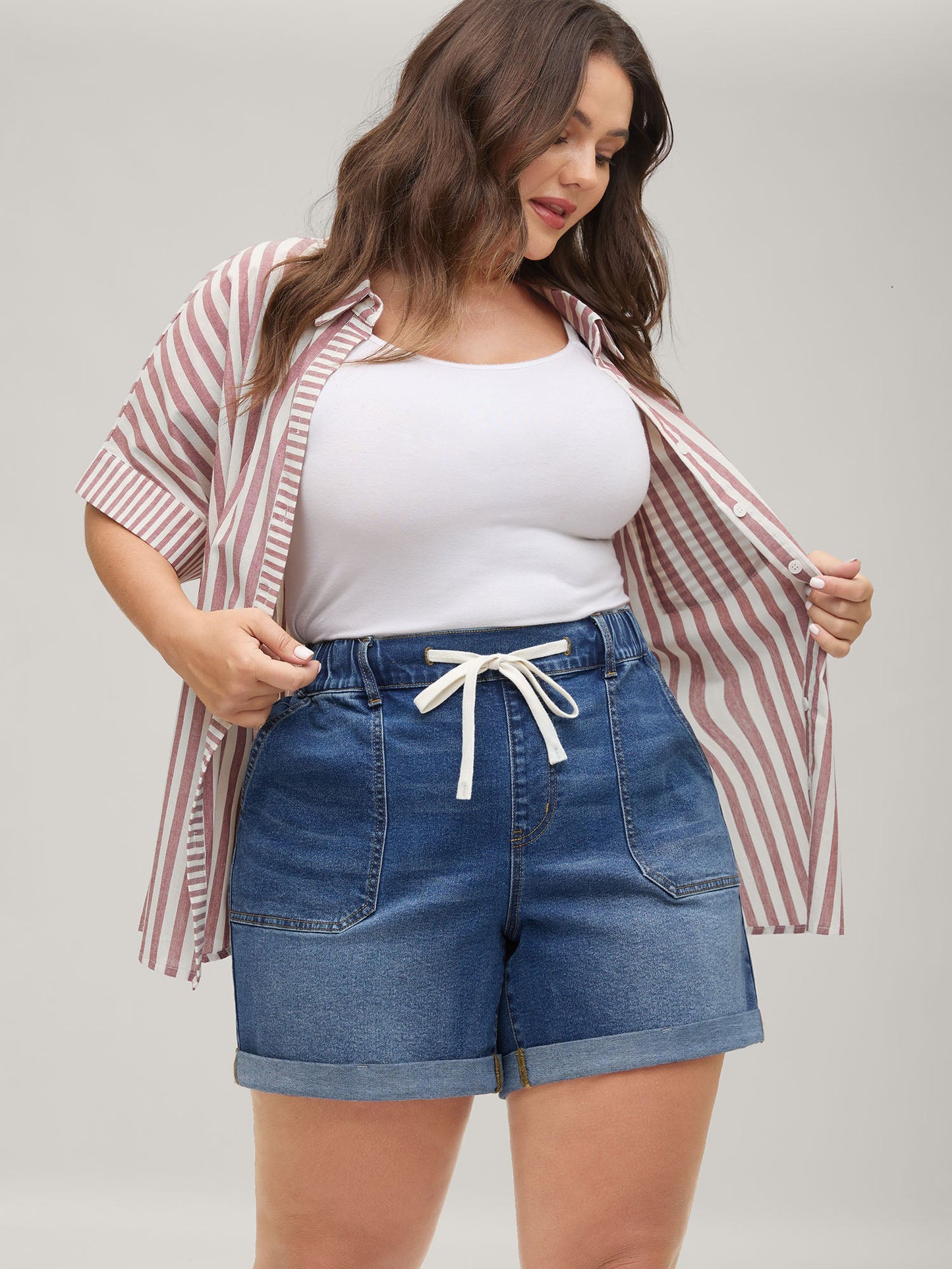 Stretchy Waist Vintage Drawstring Denim Shorts