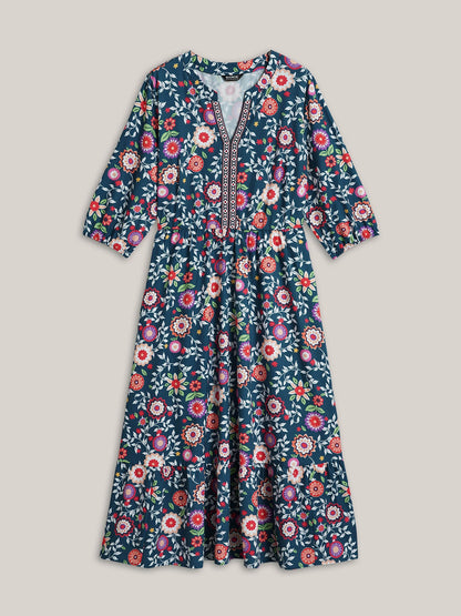Floral Print Stretchy-Waist Pockets Maxi Dress