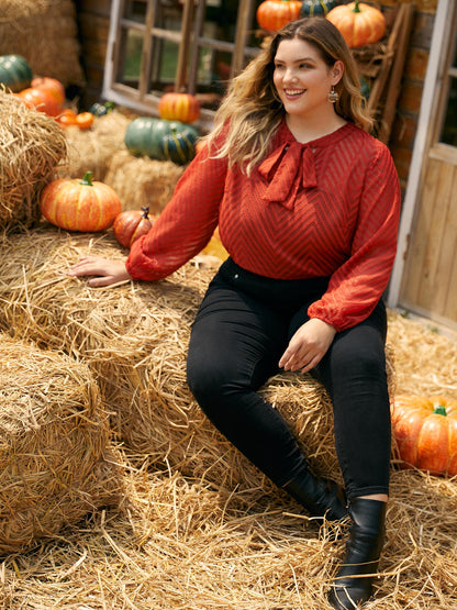 Wicked Neck Ribbon Lantern Sleeve Blouse