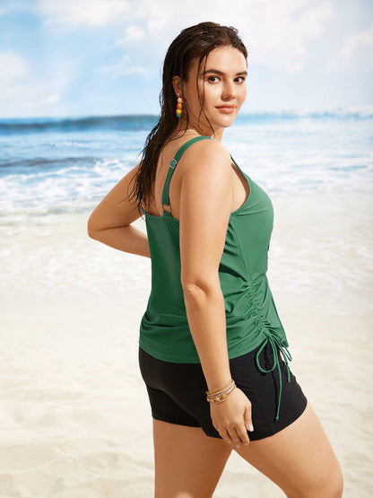 Island Print Drawstring Adjustable Swim Top