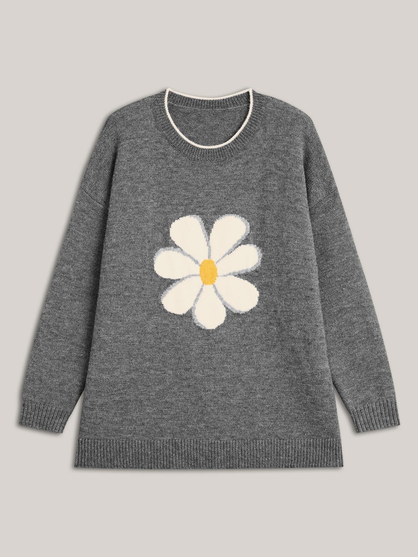 Floral Textured Crew Neck Pullover