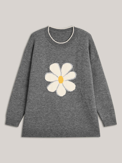 Floral Textured Crew Neck Pullover