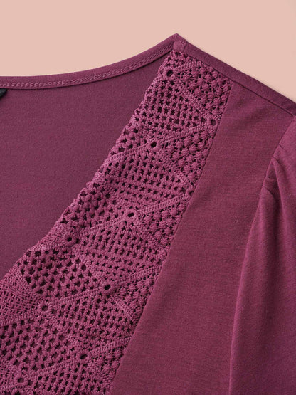 Lace-Up Tassels Patchwork Plain Top