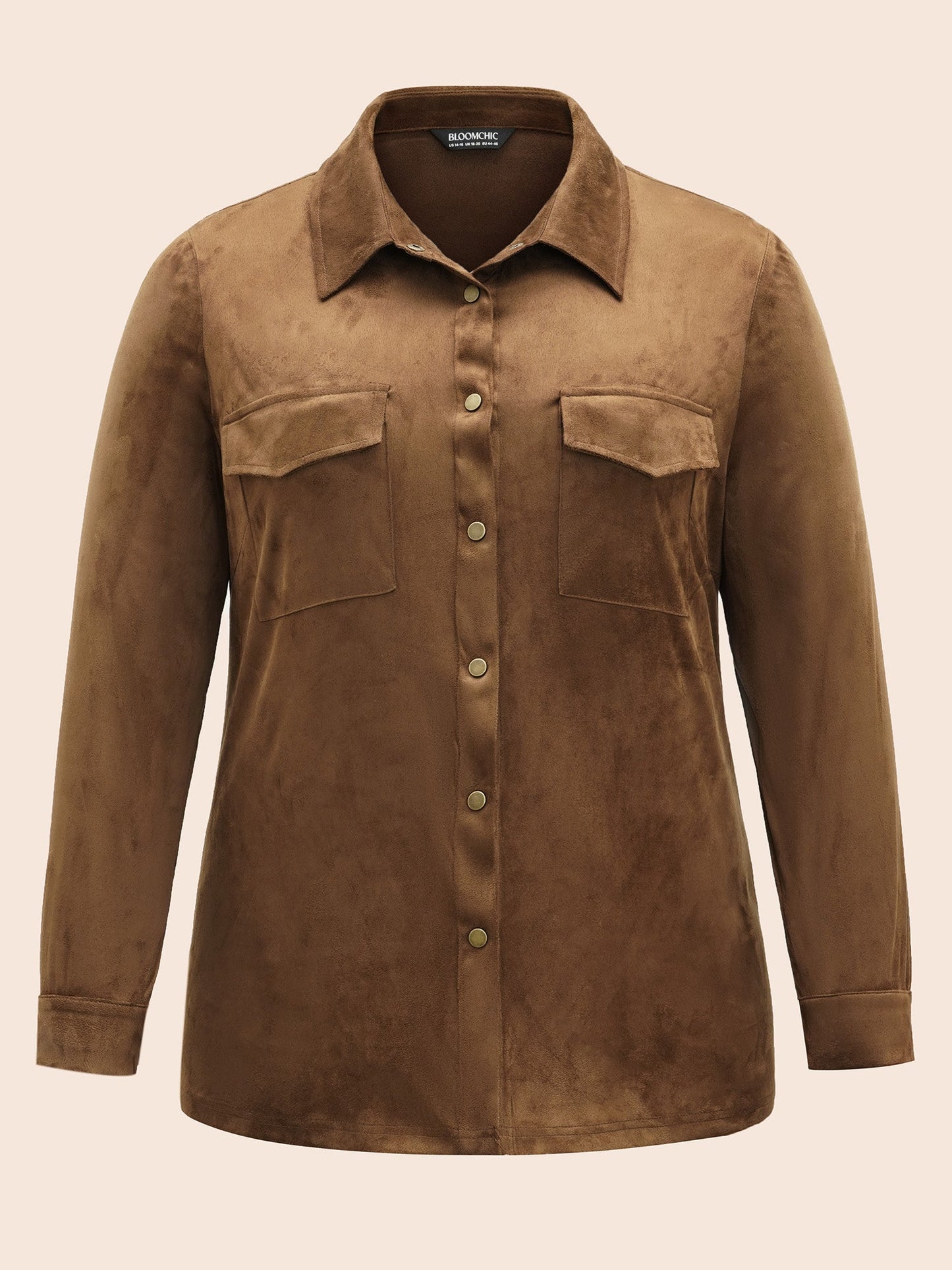 Stretchy Suede Pockets Slim-Fit Blouse