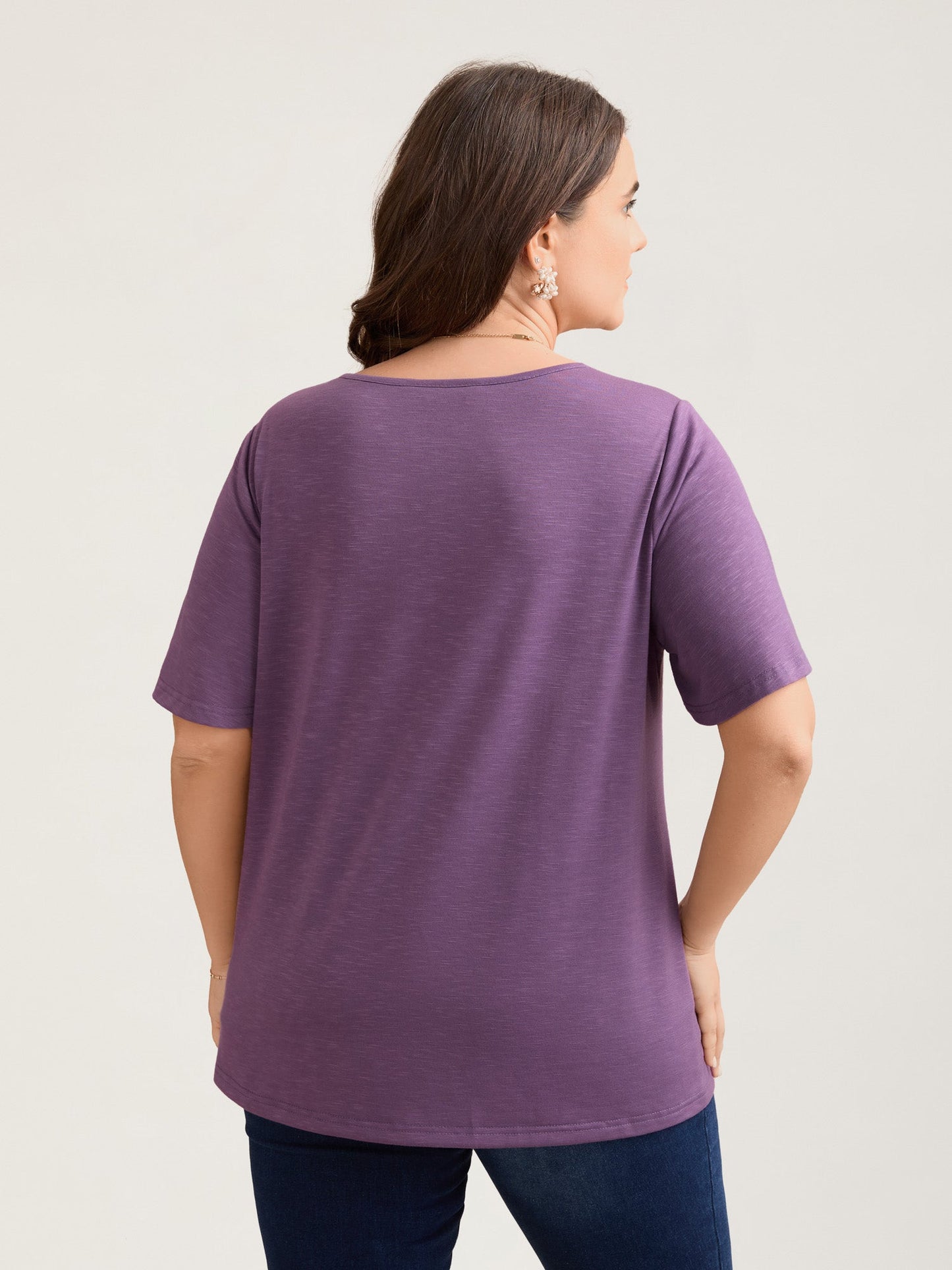 Bamboo Textured Pleated Shoulder Button T-Shirt