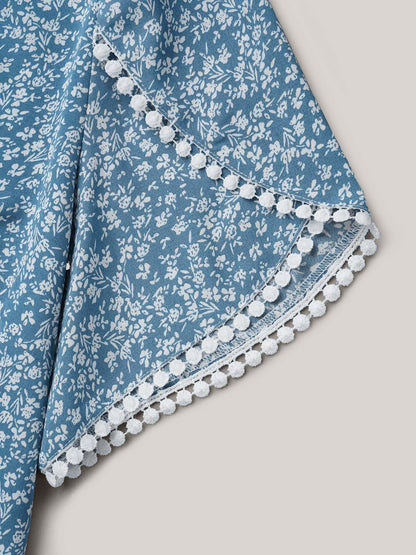 Petal Sleeve Floral Lace Spliced Shirt