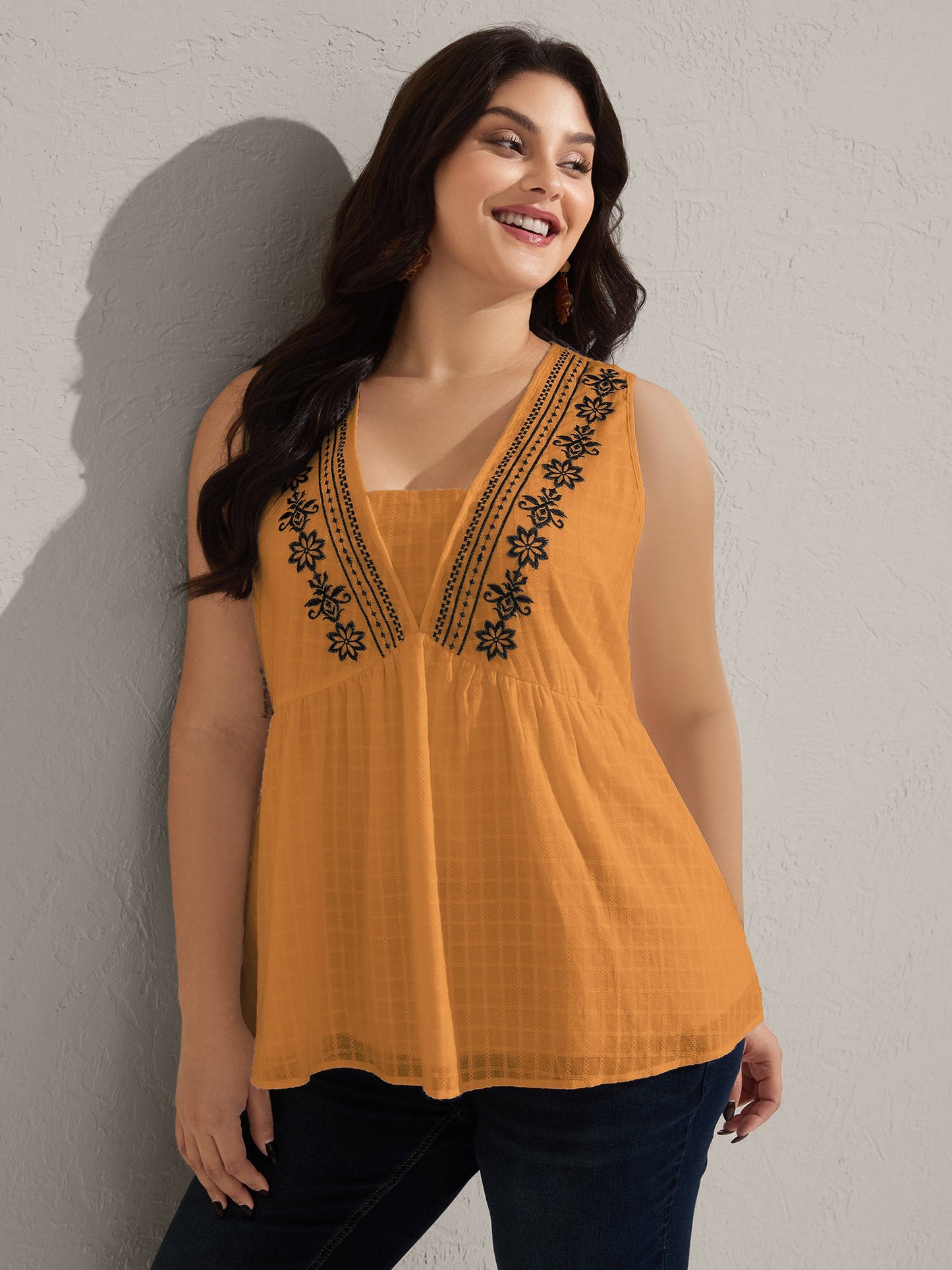 Pure Cotton Jacquard Embroidered Tank Top