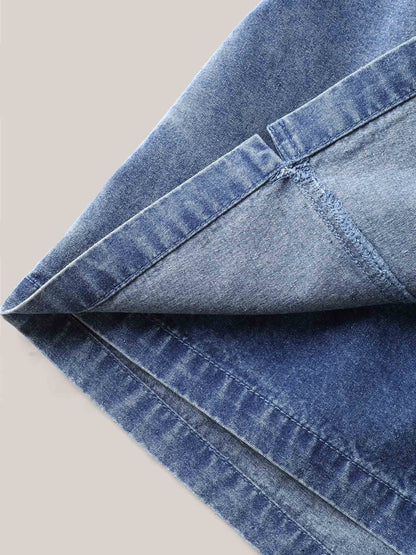 Pull-On Drawstring Denim Skort