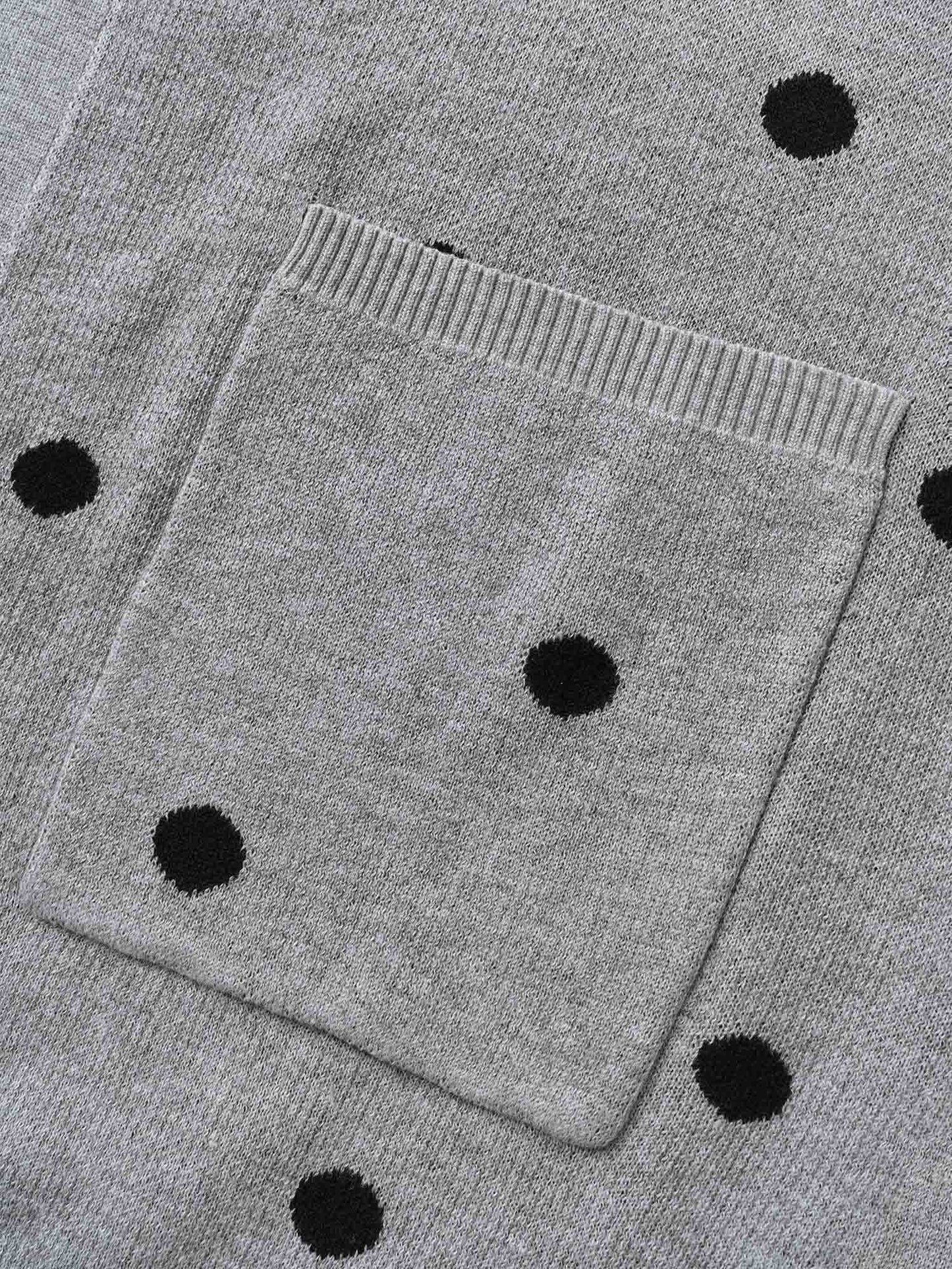 Polka Dot Kimono Collar Patch Pocket Cardigan