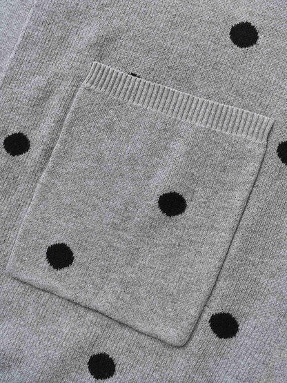 Polka Dot Kimono Collar Patch Pocket Cardigan