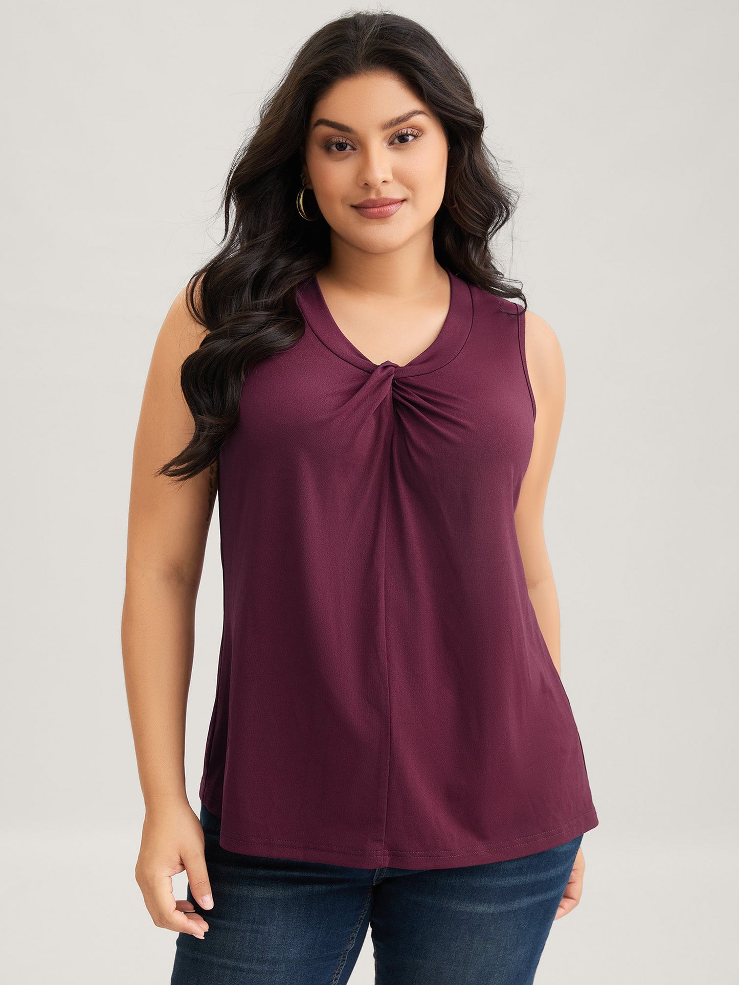 Solid Asymmetrical Neck Twist Front Tank Top